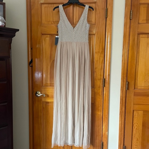 Adrianna Papell Anthropologie Champagne Bryce Beaded Gown Dress Sz 2 NWT - Picture 9 of 14